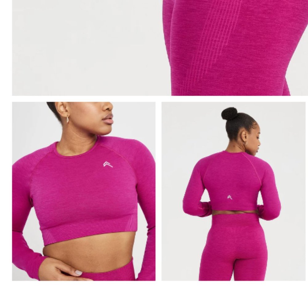 Oner Active CLASSIC SEAMLESS 2.0 LONG SLEEVE CROP TOP in Fuchsia Marl